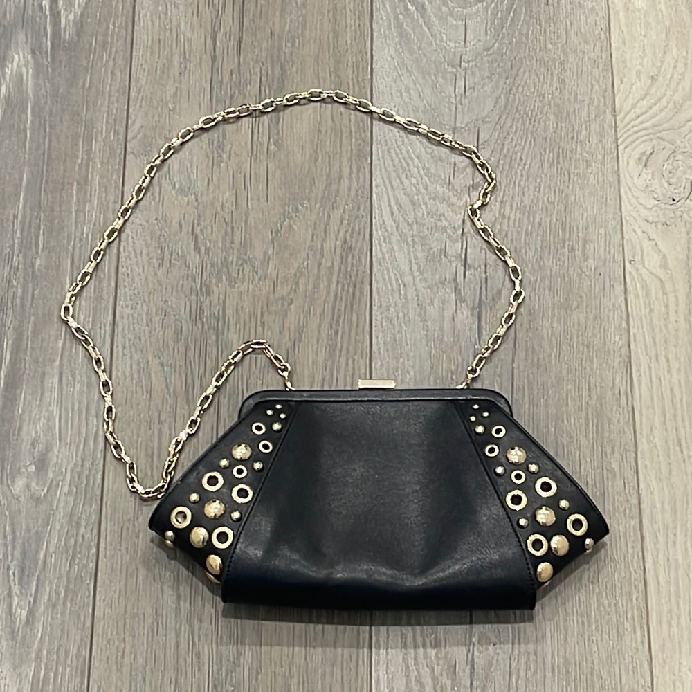 Excellent Condition WHBM Clutch/Shoulder Black Grommet Studded Bag - Picture 2 of 10